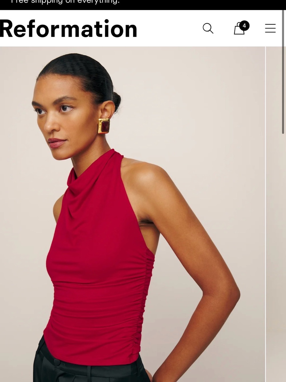 Reformation Red One-Shoulder Ruched Halter Top